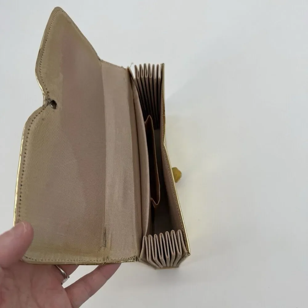 Vintage Gold 50s Clutch Bag Flower Accordion Formal Evening